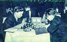 Playing B.Spassky at international tournament, Bucharest 1953.